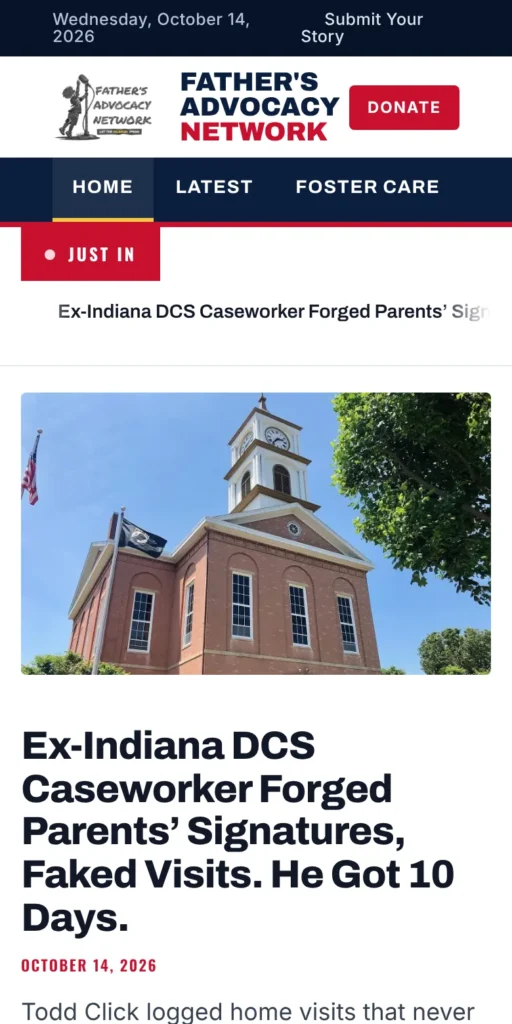 Father’s Advocacy Network news website homepage on a phone